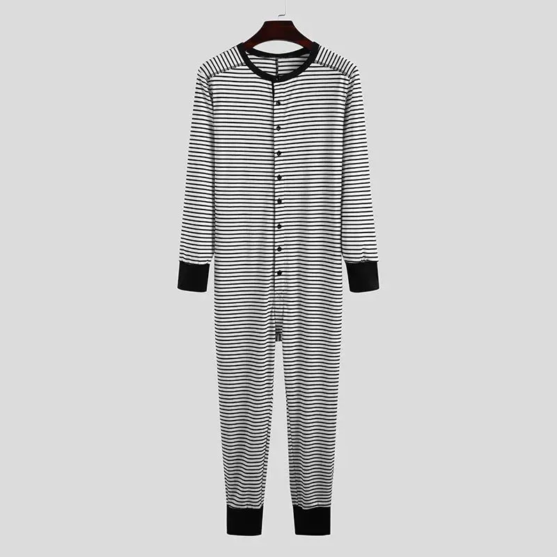 Striped Men's Casual and Comfortable Long-sleeved Jumpsuit Spring and Autumn Daily Home Wear in Stock