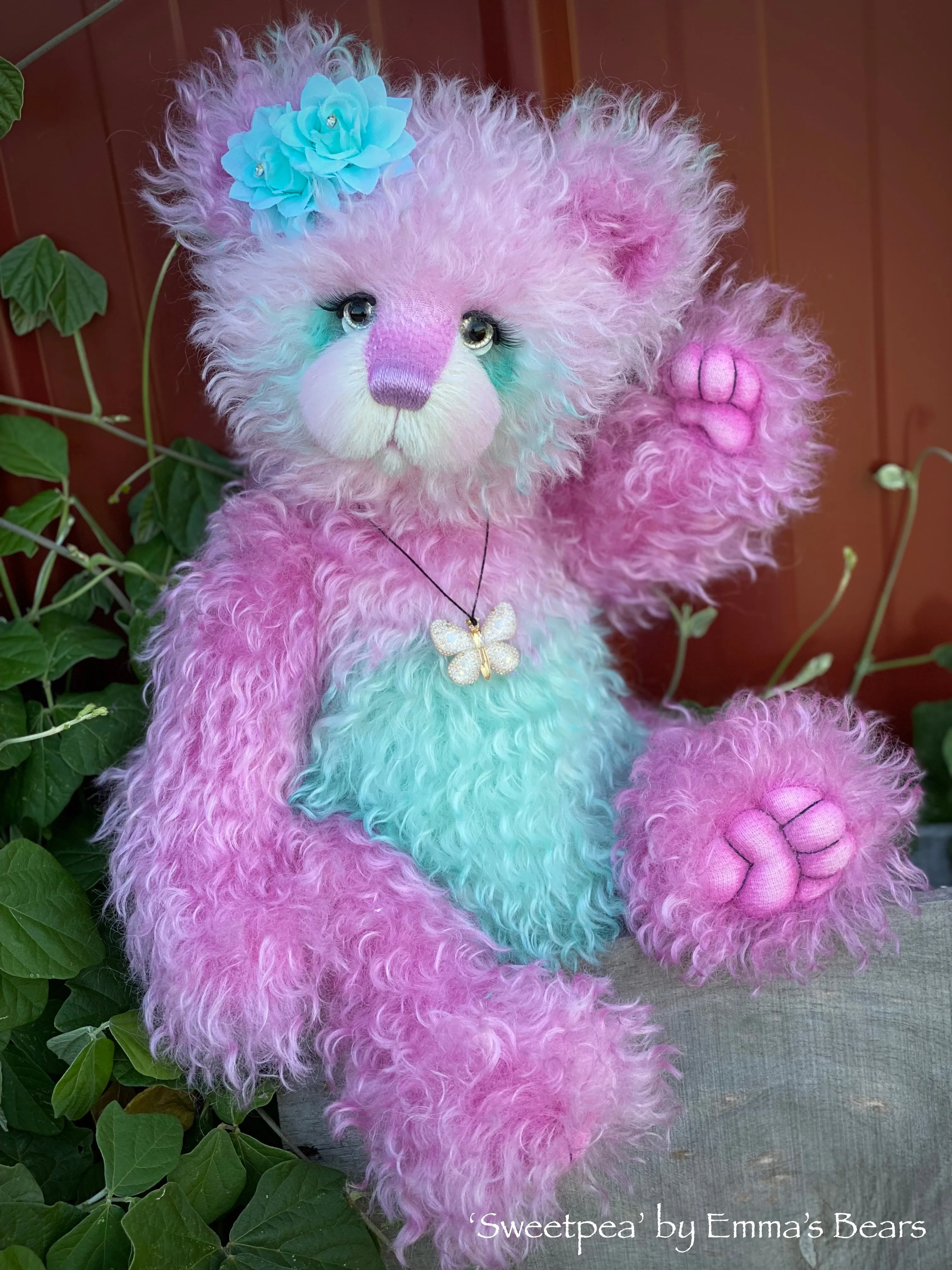 Sweetpea - 16" Hand-dyed Curlylocks Mohair Artist Bear by Emma's Bears - OOAK