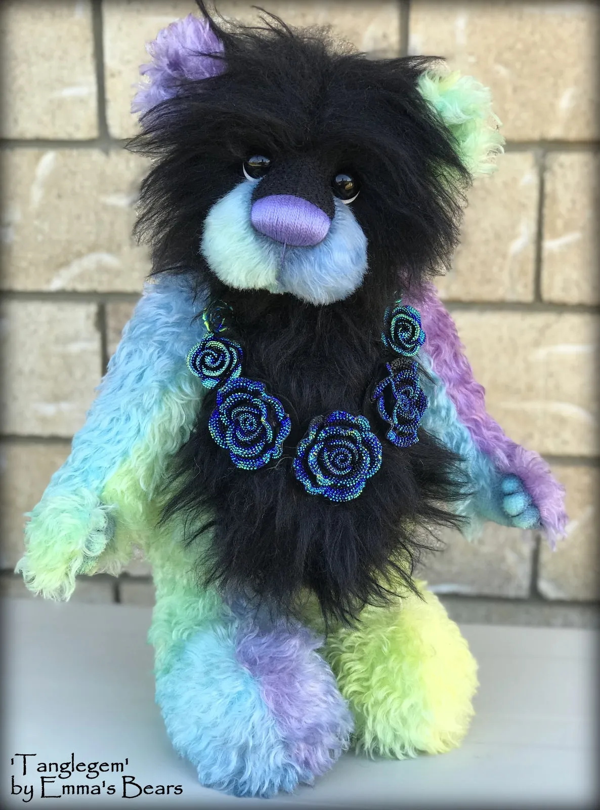 Tanglegem - 17" Rainbow and Black Mohair Artist Bear by Emma's Bears - OOAK