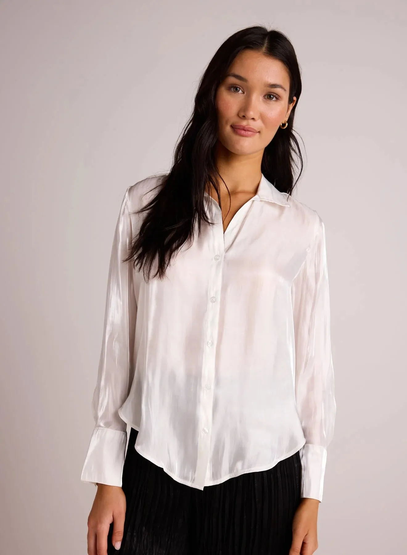 The Shirt Tail Button Down - White Shimmer