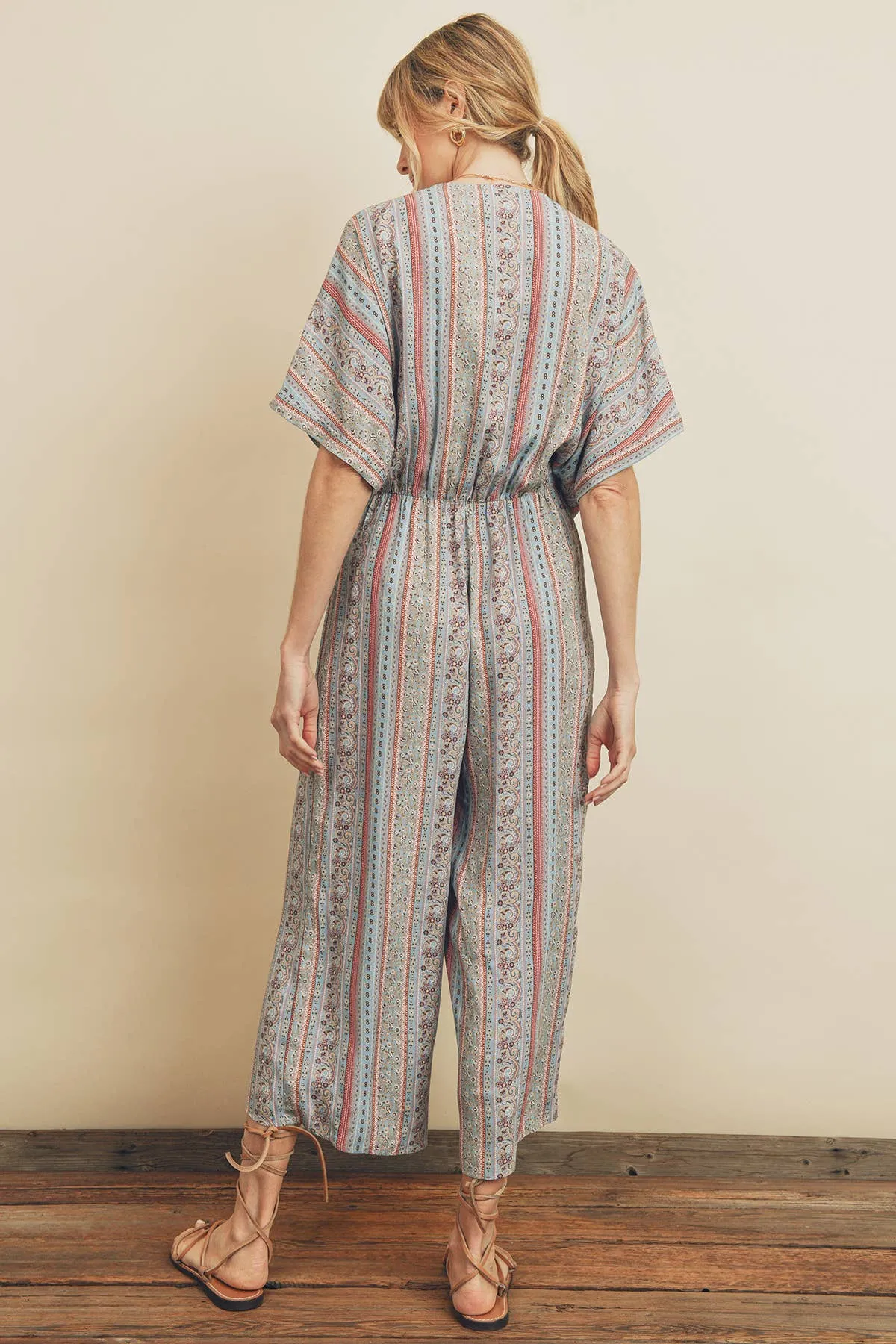 Tie-Waist Jumpsuit in Paisley Stripe Print