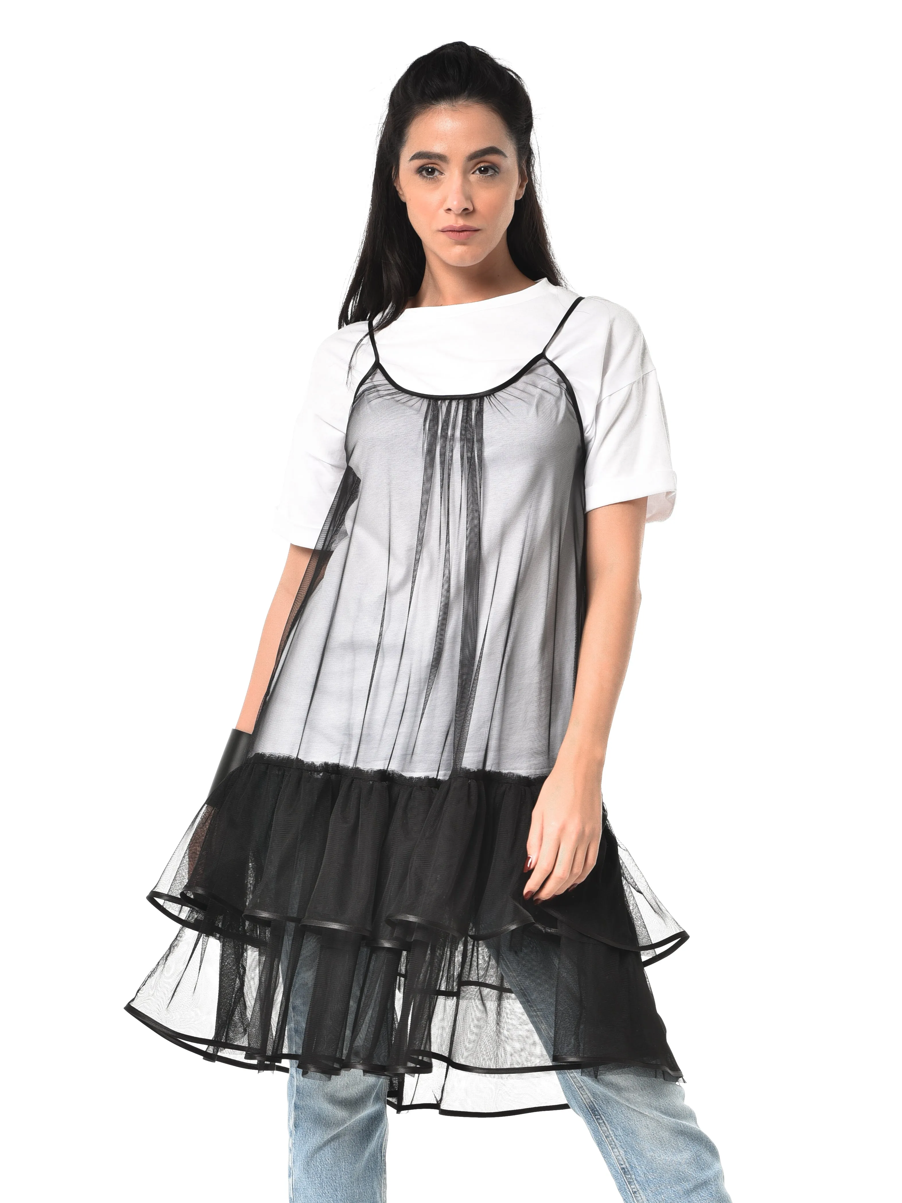 Transparent Sleeveless Tulle Tunic