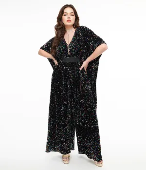 Unique Vintage 1970s Black Iridescent Sequin Caftan Jumpsuit