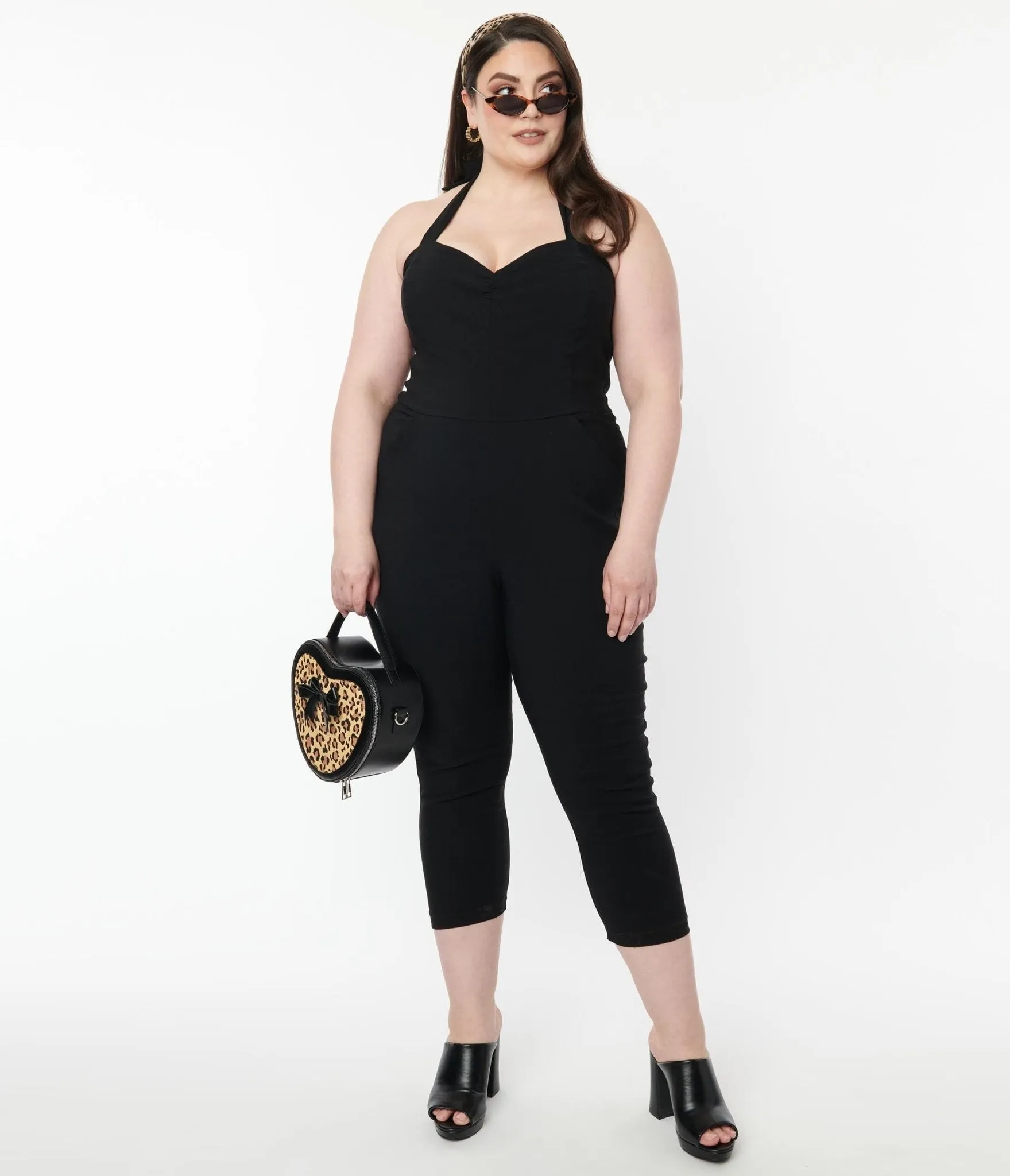 Unique Vintage Plus Size 1950s Black Halter Marcel Jumpsuit