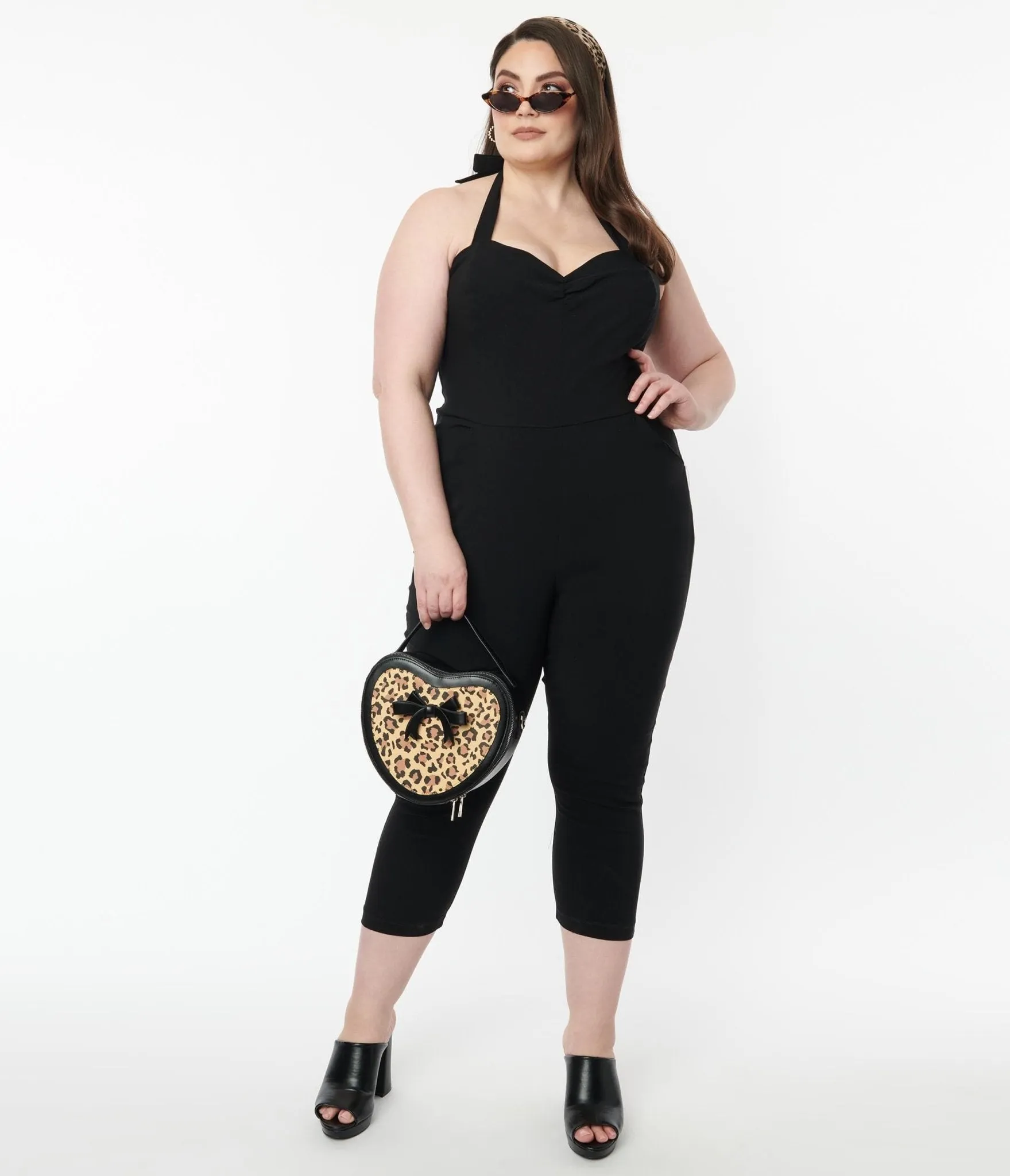 Unique Vintage Plus Size 1950s Black Halter Marcel Jumpsuit