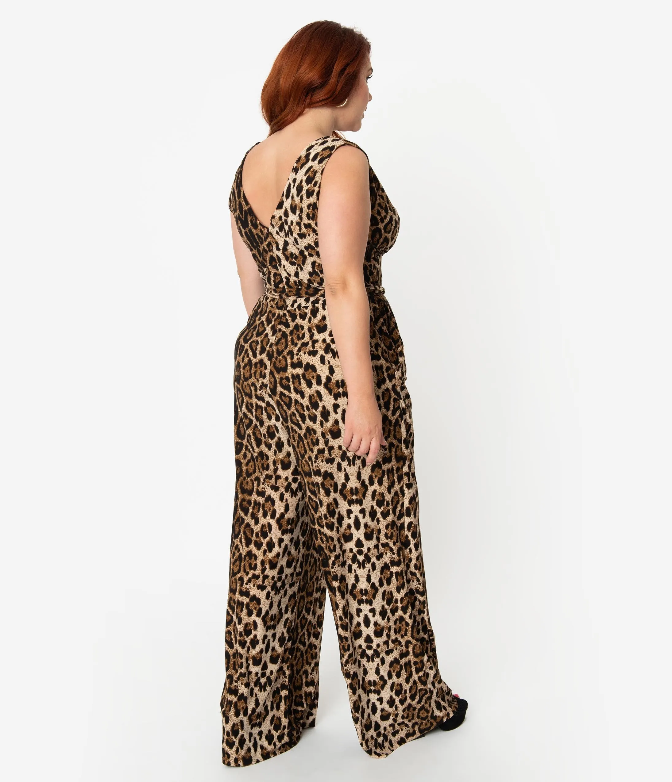 Unique Vintage Plus Size Leopard Print Sleeveless Knit Montgomery Jumpsuit