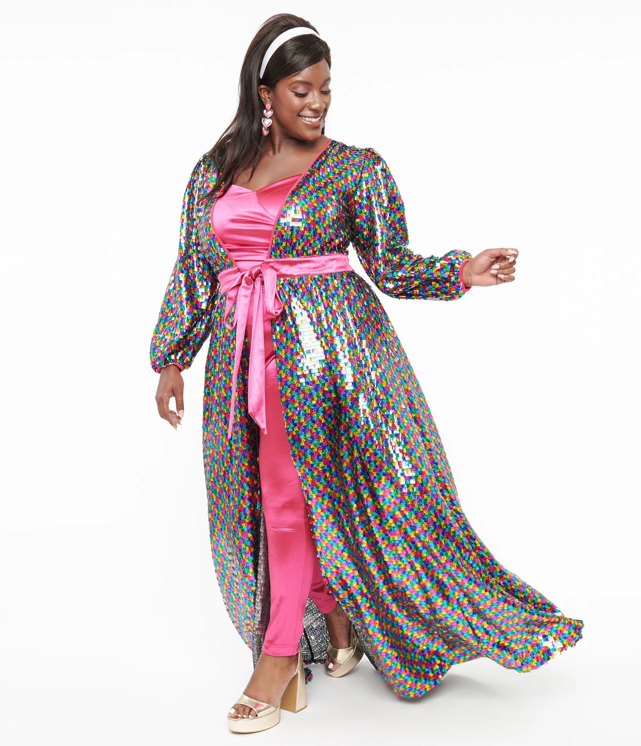 Unique Vintage Plus Size Rainbow Sequins Hollywood Duster