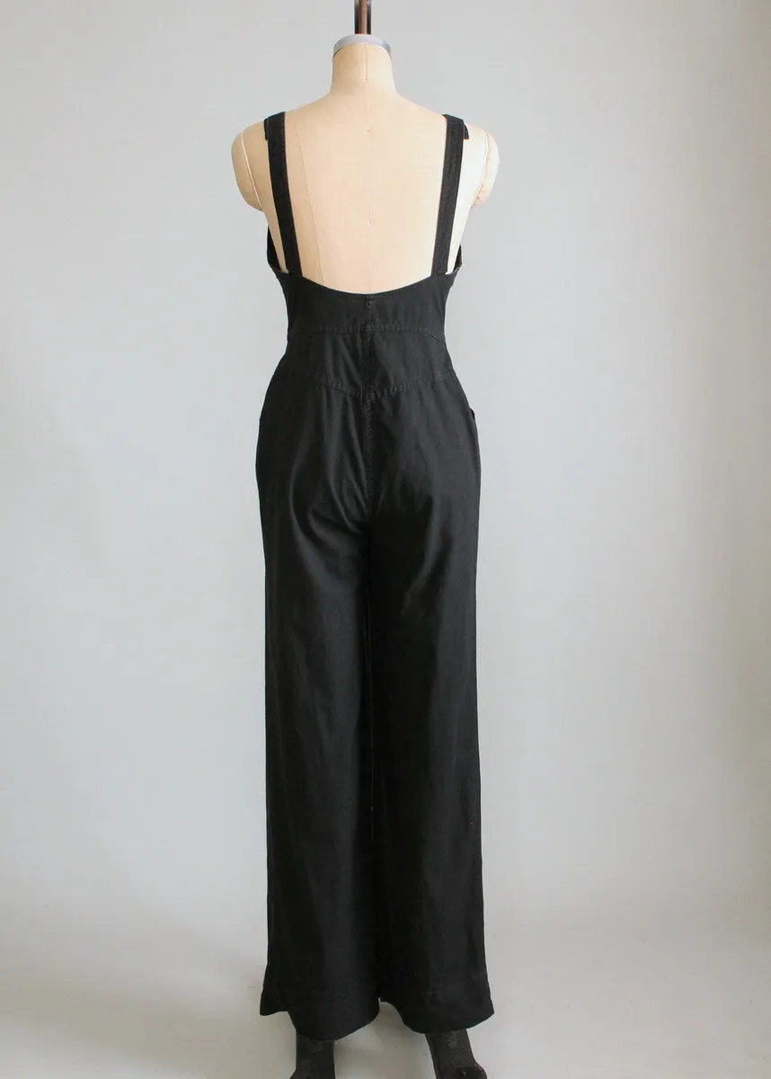 Vintage 1980s Black Zip Front Jumpsuit