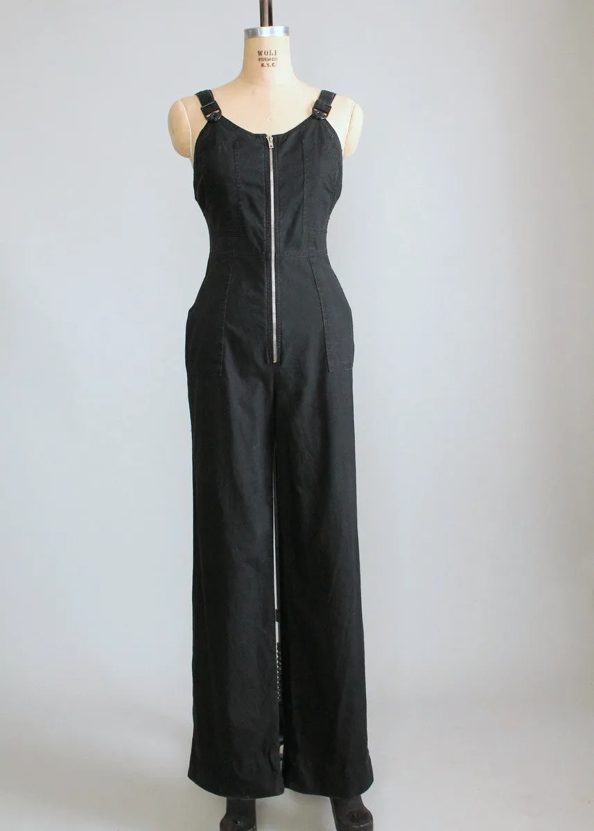 Vintage 1980s Black Zip Front Jumpsuit