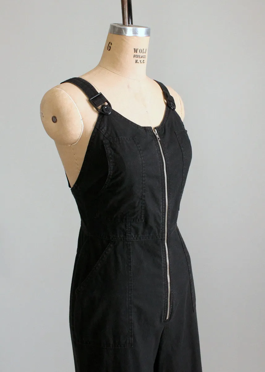 Vintage 1980s Black Zip Front Jumpsuit