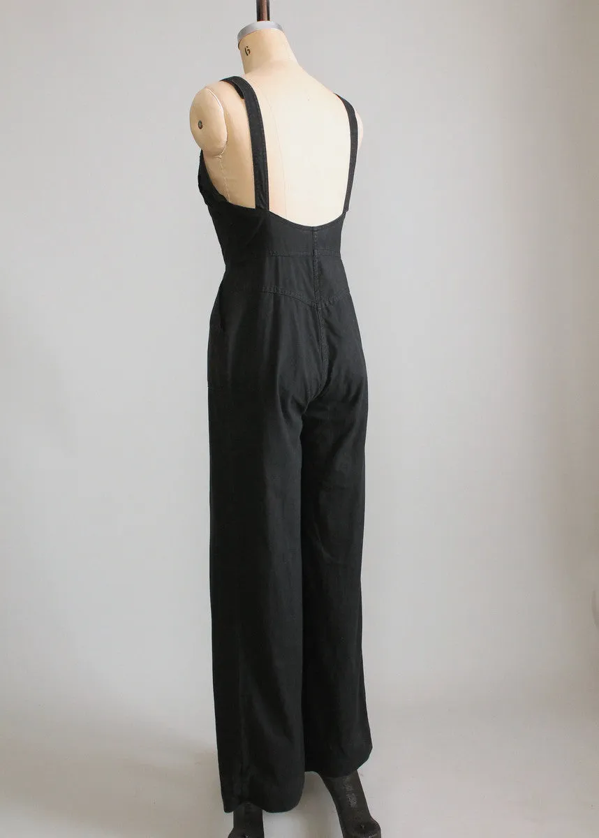 Vintage 1980s Black Zip Front Jumpsuit