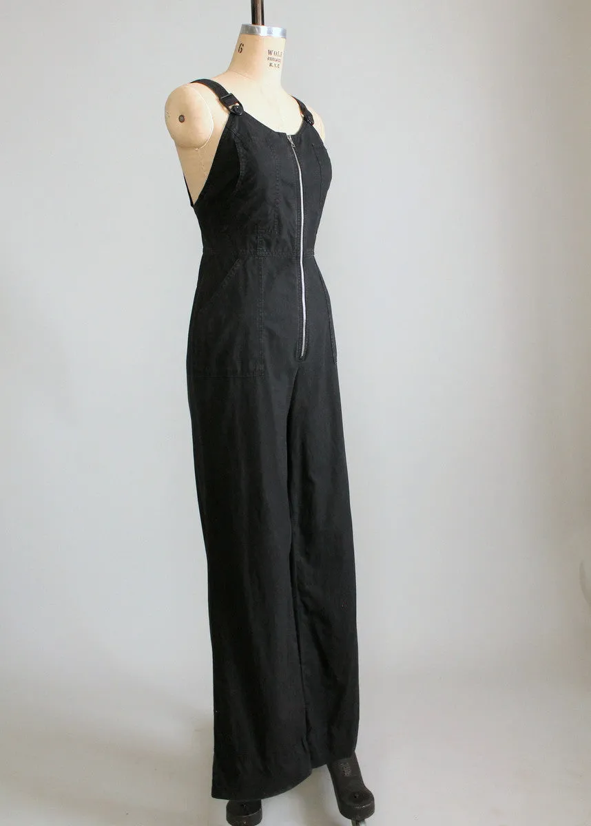 Vintage 1980s Black Zip Front Jumpsuit