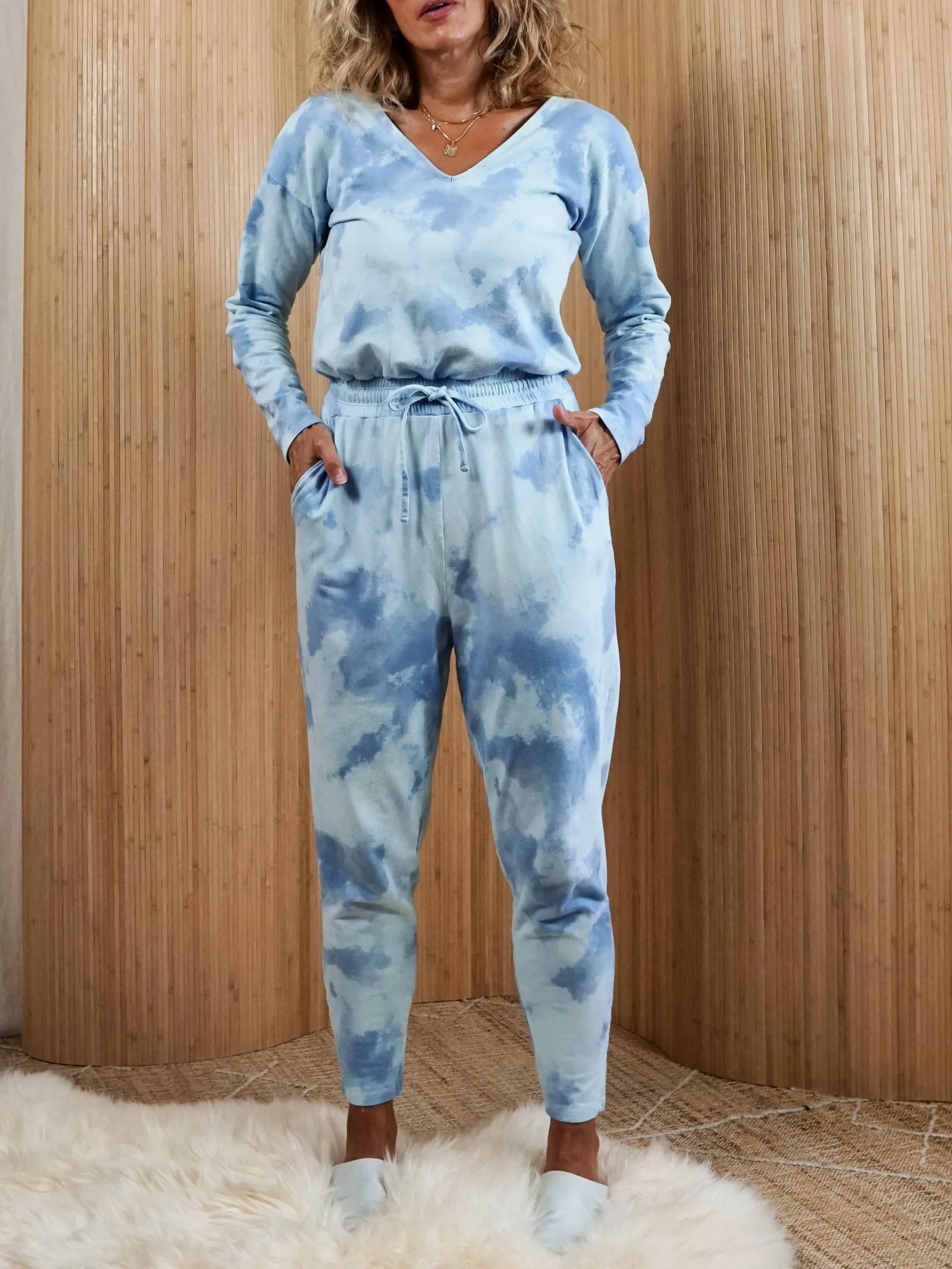 Vintage Sky Blue Cloud Jumpsuit