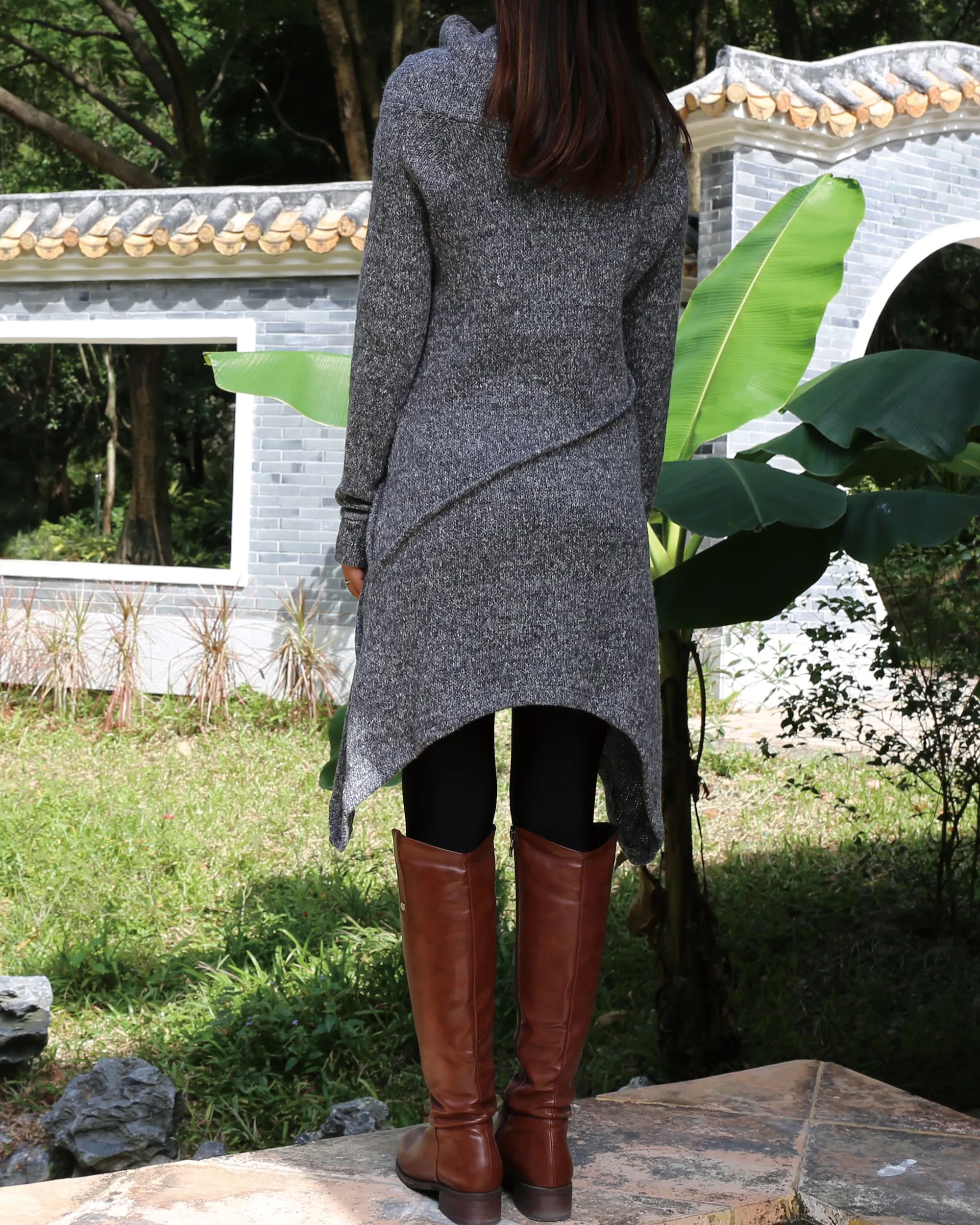 women's sweater/tunic dress/long sweater/sweater dress/wool tunic dress/off shoulder sweater/long sleeve top with thumbholes/knit tunic top for leggings(Q5115H)