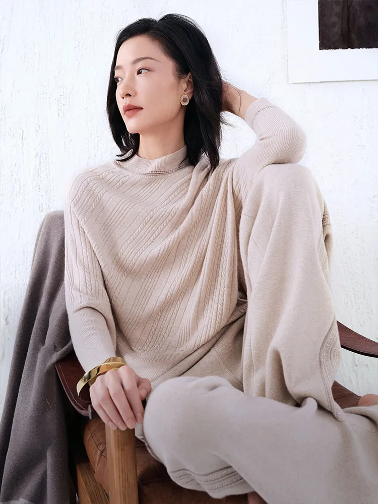 YAYING Cashmere Batwing Sleeves Twilled Sweater